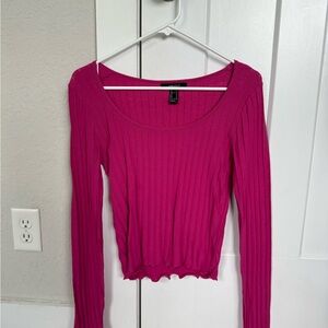 Forever 21 Pink Ribbed Long Sleeve Blouse
